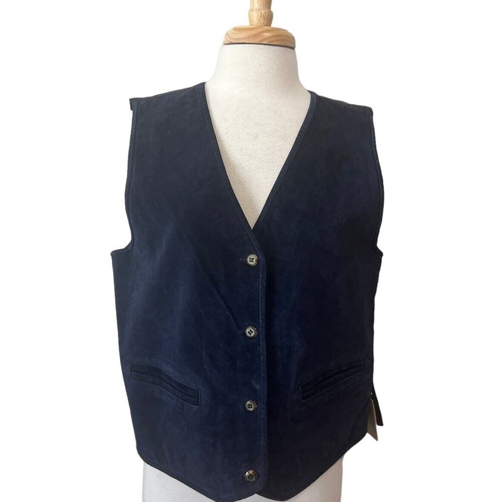 SEARS Crossroads Leather VEST Women's M Vintage WESTERN Navy Blue NWT